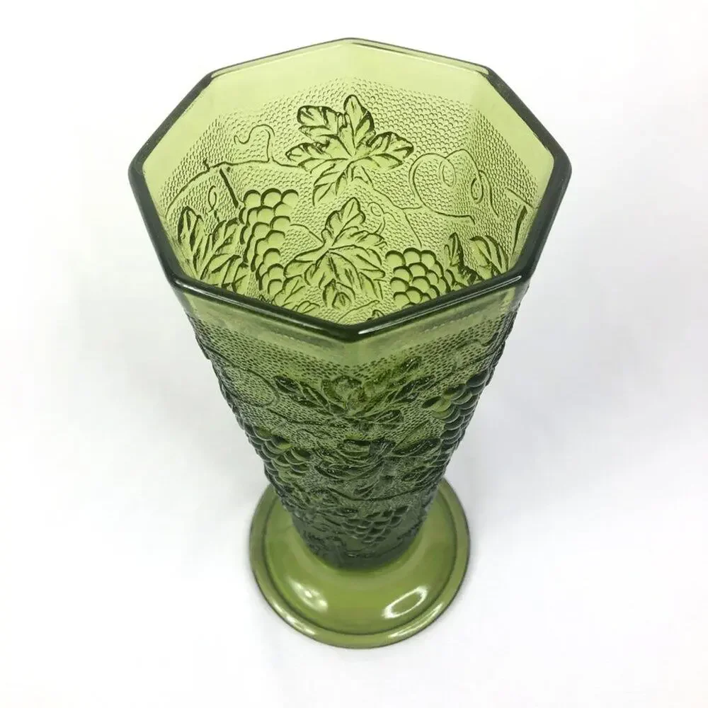 Vintage Tall Green Glass Grape Vine Vase - Picture 3 of 7
